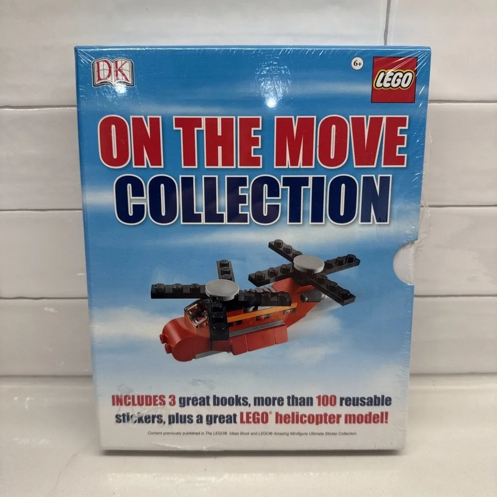 New LEGO On The Move Collection 3 Great Books + 100 Stickers + Lego Helicopter